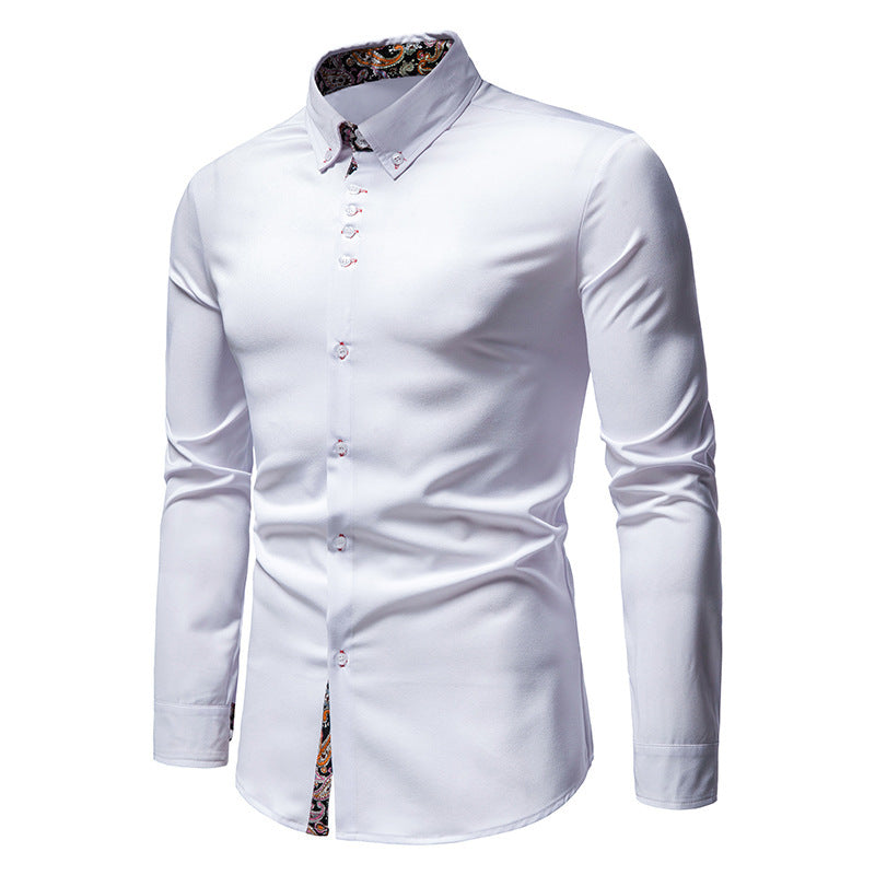 Herren elegantes Langarmhemd mit auffälligem Paisley-Muster EB