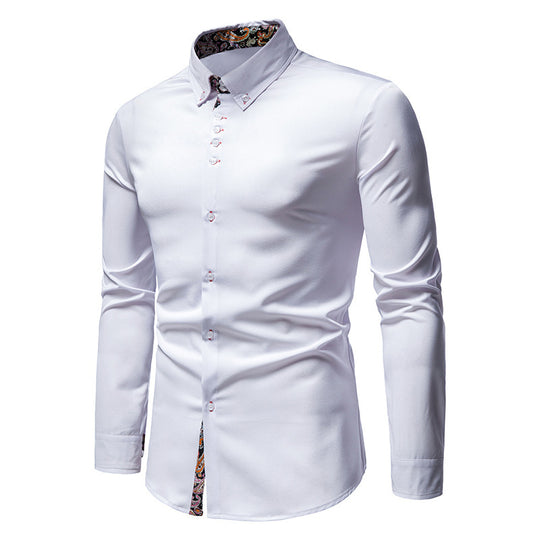Herren elegantes Langarmhemd mit auffälligem Paisley-Muster EB