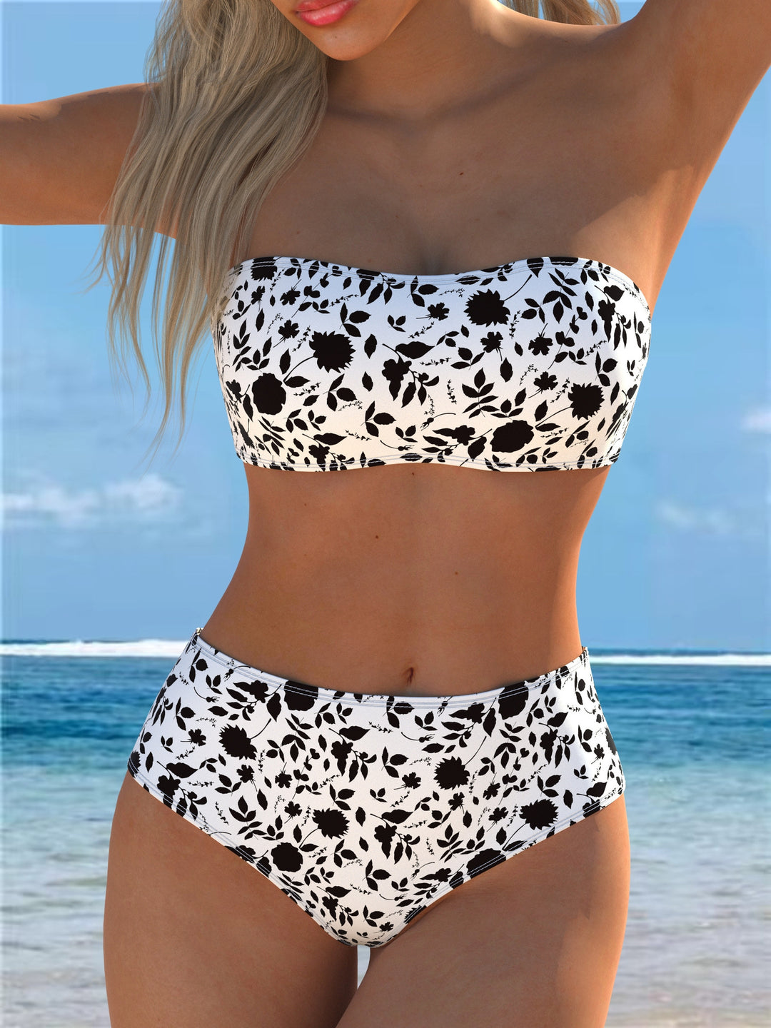 Damen Bikini-Set mit Bandeau-Oberteil und hohem Taillenbund EB