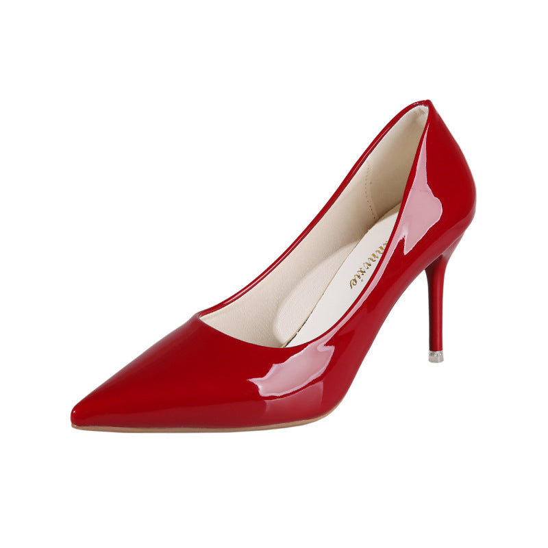 Damen elegante spitze Stiletto-Pumps mit hochglänzendem Finish EB