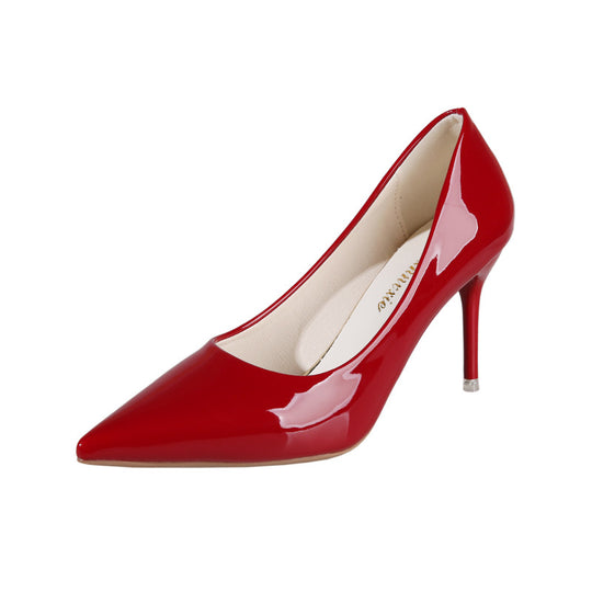 Damen elegante spitze Stiletto-Pumps mit hochglänzendem Finish EB
