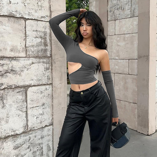 Damen asymmetrisches Langarmshirt mit Cut-out und innovativem Designs EB