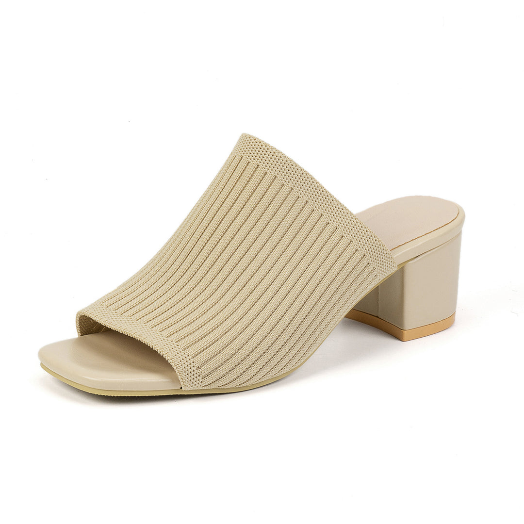 Damen elegante Mules mit strukturiertem Obermaterial und moderatem Blockabsatz EB