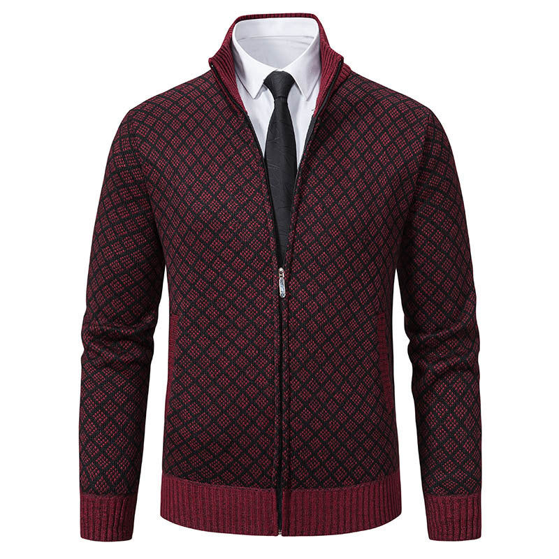 Herren Modische Strickjacke mit hochwertigem Zopfmuster und Reißverschluss EB