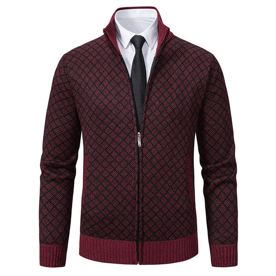 Herren Modische Strickjacke mit hochwertigem Zopfmuster und Reißverschluss EB