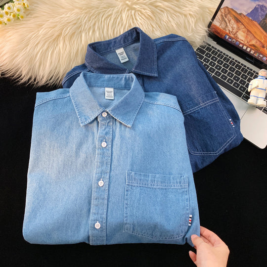 Herren Denim Longsleeve Hemd mit klassischem Button-Down-Kragen EB