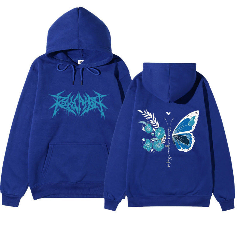 Damen Kapuzenpullover mit einzigartigem Schmetterlings- und Blumenmotiv EB