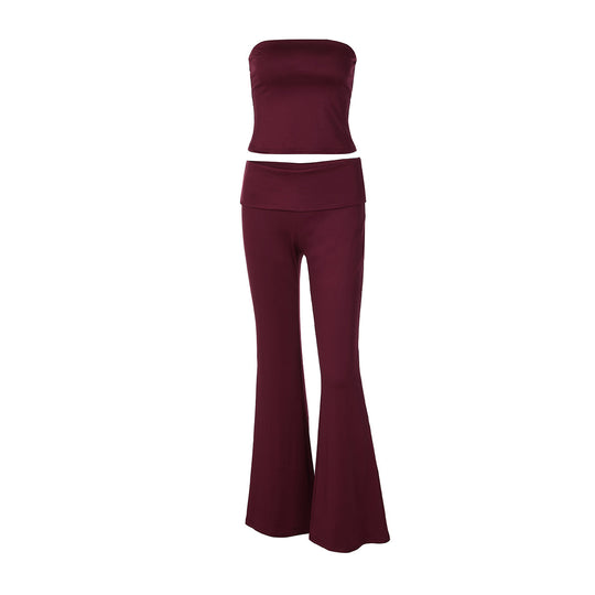 Damen Hochwertiges, figurbetontes Oberteil und Flared Hose Set EB