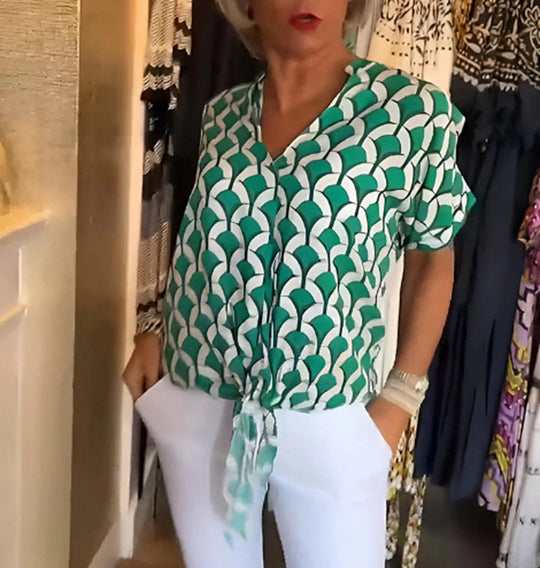 Damen Kurzarm Bluse im modernen Wellenmuster Heidi-Mode
