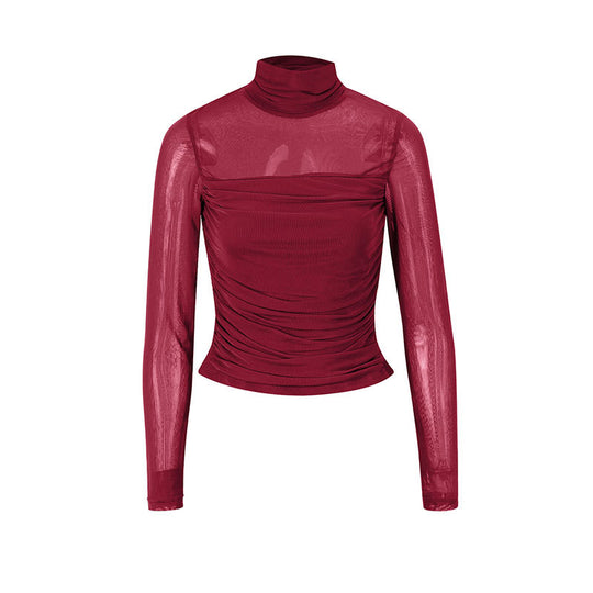 Damen Langarmshirt mit eleganter Raffung und transparentem Design EB