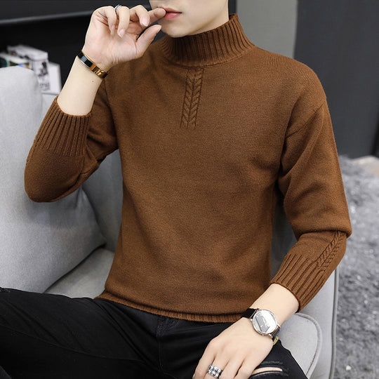Herren Strickpullover mit hohem Kragen und Rippstrickdetails EB