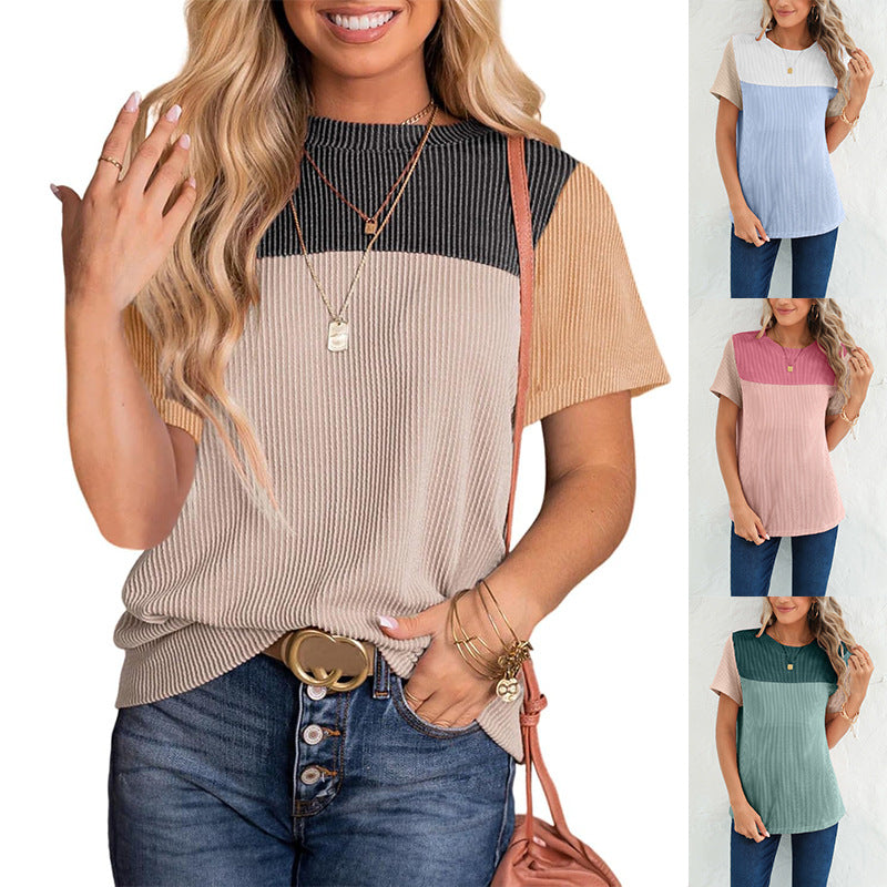 Damen modisches Rippoberteil mit kontrastierenden Farbblockdetails EB