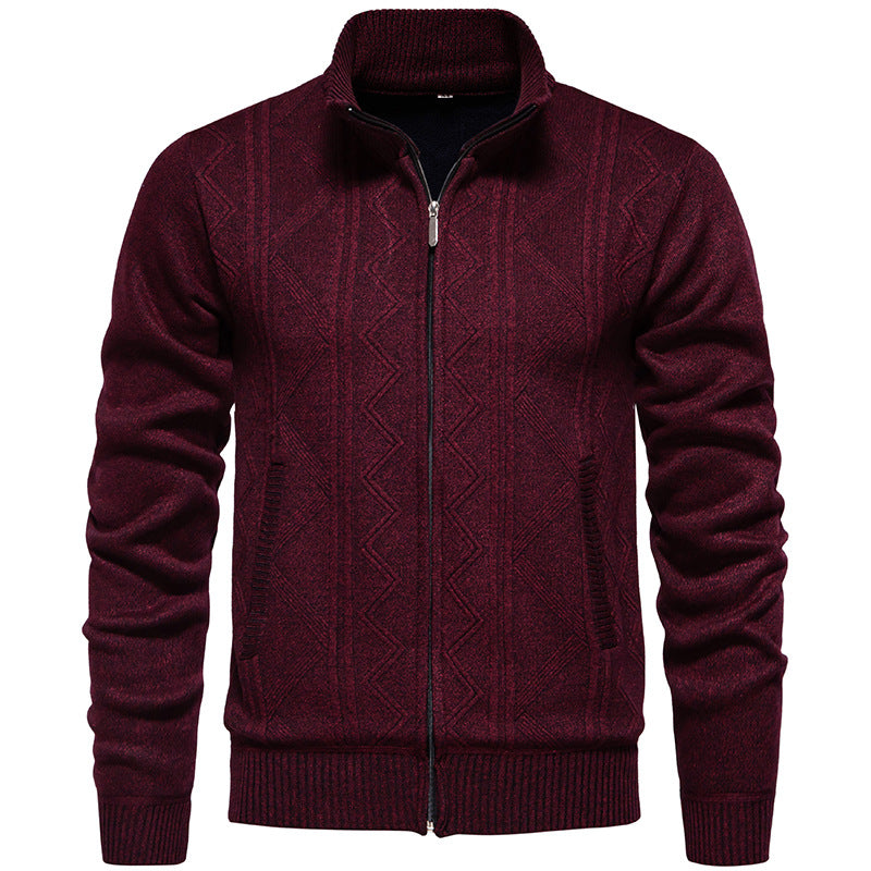 Herren Strickjacke mit Zopfmuster und hohem Stehkragen EB
