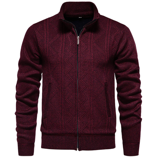Herren Strickjacke mit Zopfmuster und hohem Stehkragen EB