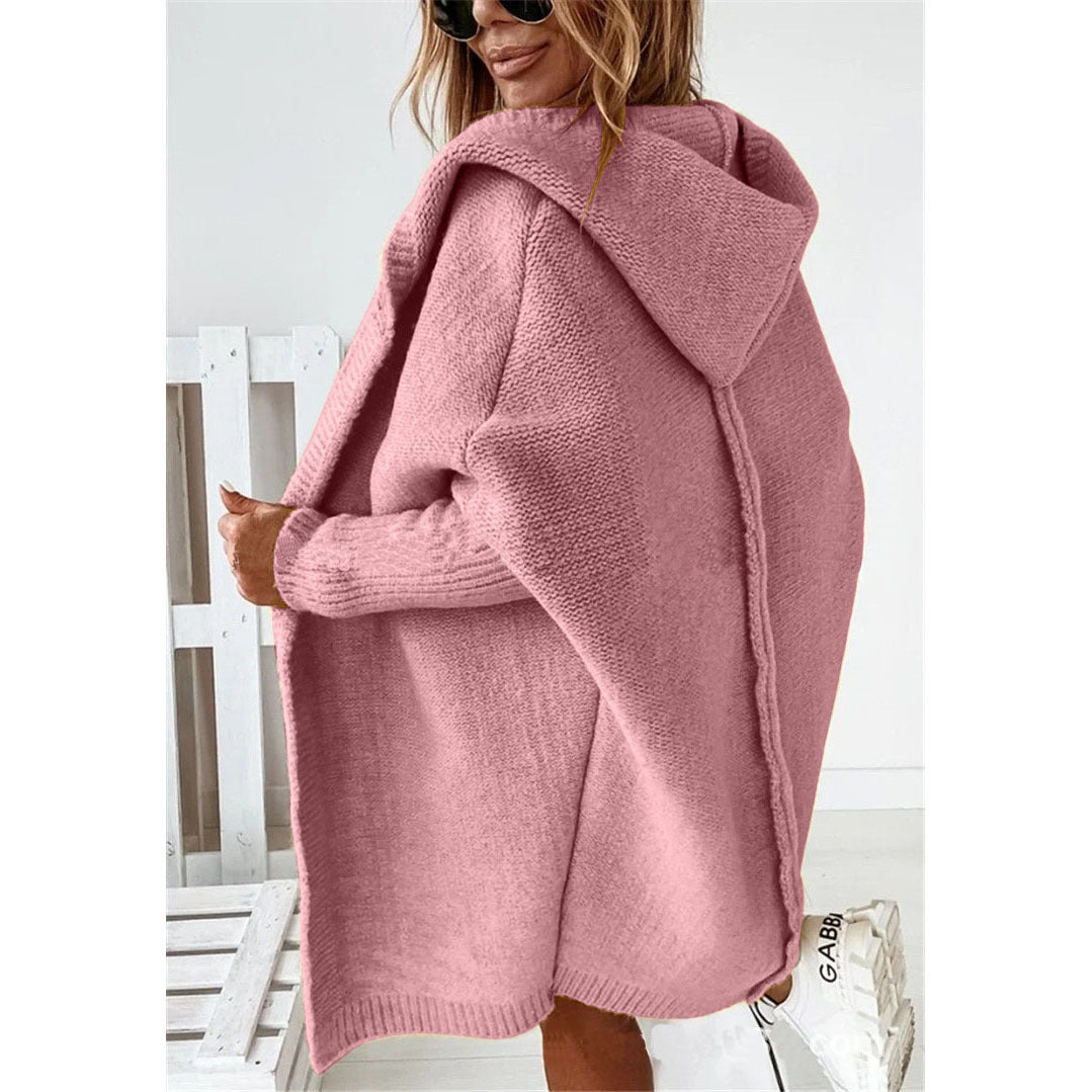 Damen Oversized Strickcardigan mit Kapuze und strukturiertem Design EB