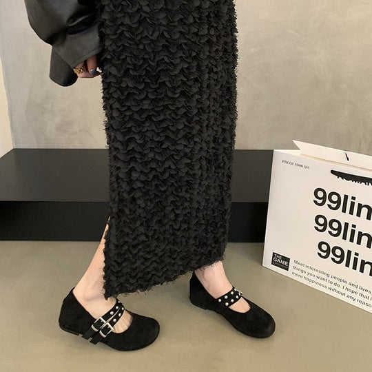Damen Vintage Buckle Ballerinas mit dekorativen Riemen EB