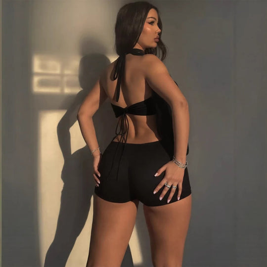 Damen Elegantes Jumpsuit mit tiefem V-Ausschnitt und dekorativem Ringdetail EB