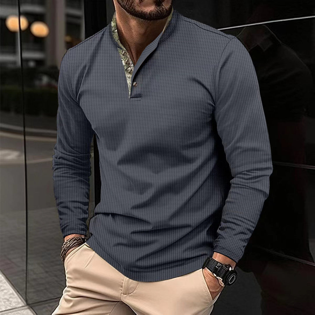 Herren Langarmhemd mit modernem Stehkragen und elegantem Design EB