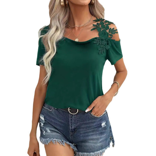 Damen elegantes T-Shirt mit Blumenstickerei Heidi-Mode