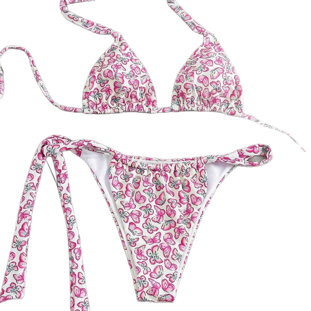 Damen Floral Triangel-Bikini mit seitlichen Bindebändern EB