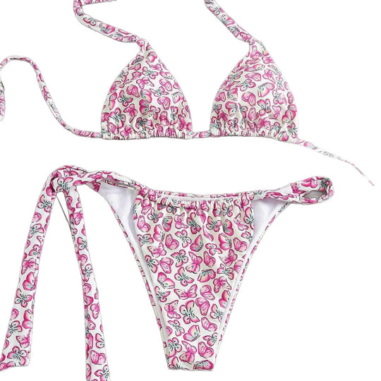 Damen Floral Triangel-Bikini mit seitlichen Bindebändern EB