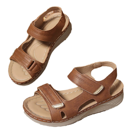 Damen Bequeme Riemchen-Sandalen mit ergonomischem Fußbett und verstellbaren Klettverschlüssen EB
