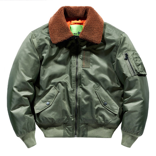 Men's  Sherpa-Collar Insulated Pilot Bomber with Sleeve Utility Pocket EB