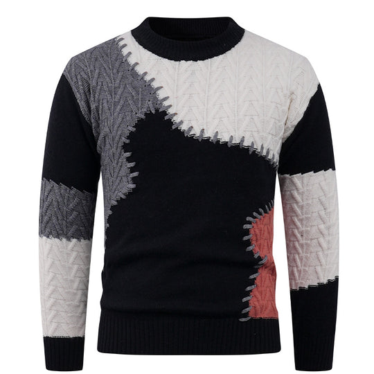 Herren Modischer Strickpullover mit kreativem Patchwork-Design EB