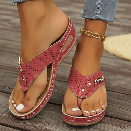Damen Komfortable Zehentrenner-Sandalen mit dekorativen Akzenten EB