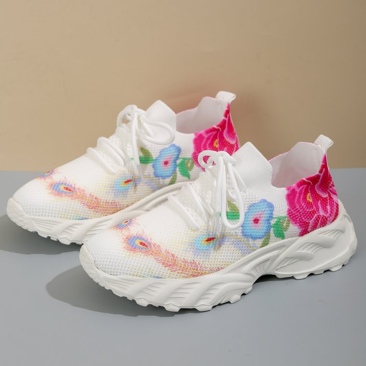 Damen modische Sneakers mit floralem Design und atmungsaktiver Textiloberfläche EB