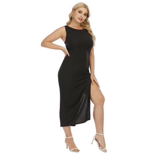 Damen Maxikleid mit seitlichem Schlitz und eleganter Rippstruktur EB