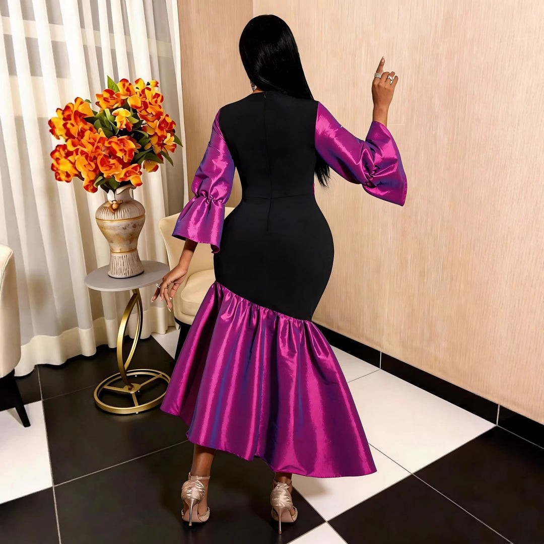 Damen Abendkleid mit voluminösen Ärmeln und elegantem Saum EB