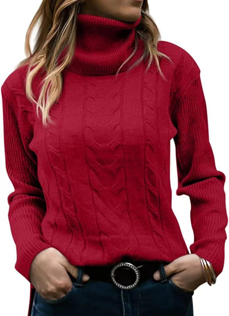 Damen Strickpullover mit Stehkragen und Zopfmuster EB