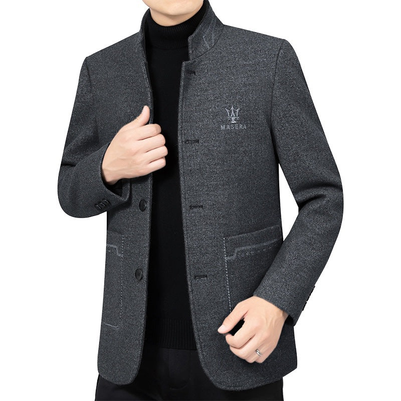 Herren Kurzmantel mit Stehkragen und aufgesetzten Taschen aus Wollmischung EB