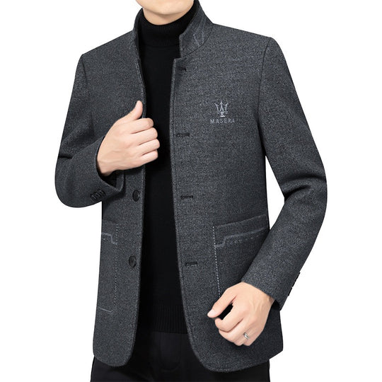 Herren Kurzmantel mit Stehkragen und aufgesetzten Taschen aus Wollmischung EB