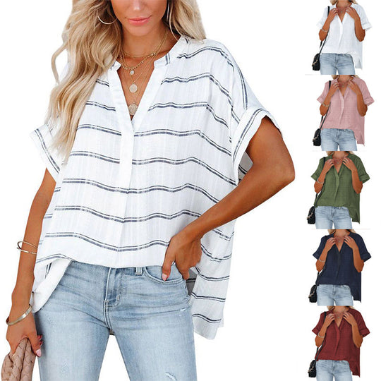 Damen lässige Bluse mit eleganter Vorderansicht und umgeschlagenen Ärmeln EB