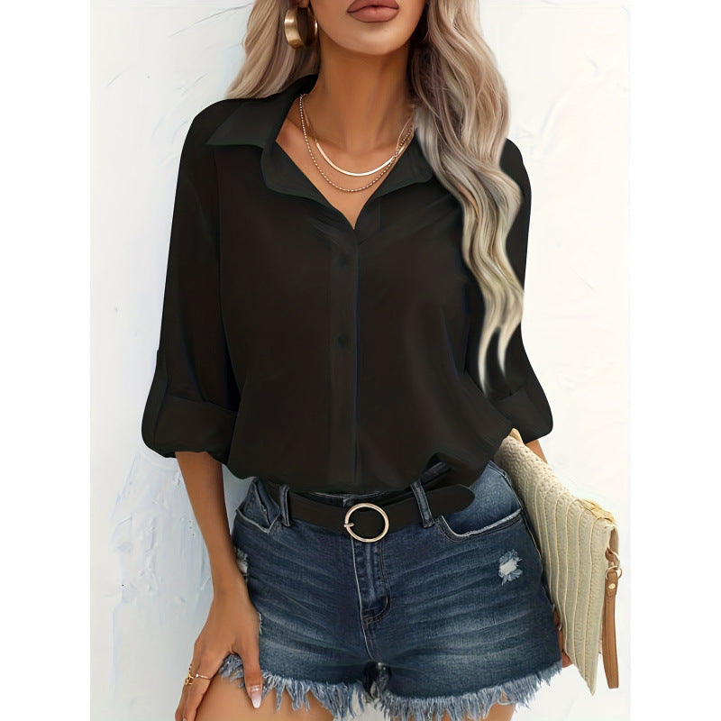 Damen elegante langärmelige Bluse aus atmungsaktiver Baumwolle EB