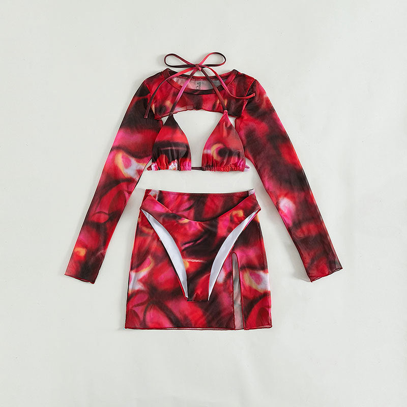 Damen modisches Crop-Top mit langem Ärmel und asymmetrischem Rock EB