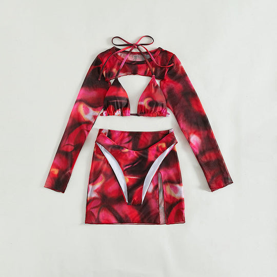 Damen modisches Crop-Top mit langem Ärmel und asymmetrischem Rock EB