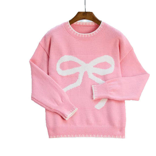 Damen Gemütlicher Sweatpullover mit Schleifenmotiv und bequemen Ärmeln EB