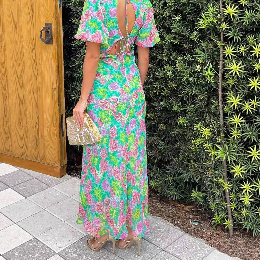 Damen Maxi-Kleid mit romantischem Flora-Design und fließendem Schnitt EB