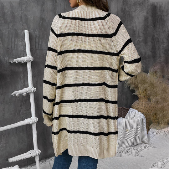 Damen Offene Strickjacke mit Streifenmuster EB