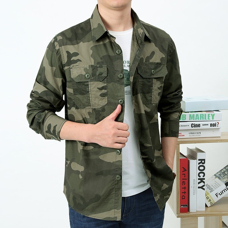 Herren nan militärisch inspiriertes Overshirt aus Baumwollmix mit Tarnmuster, Klappbrusttaschen und regular fit EB