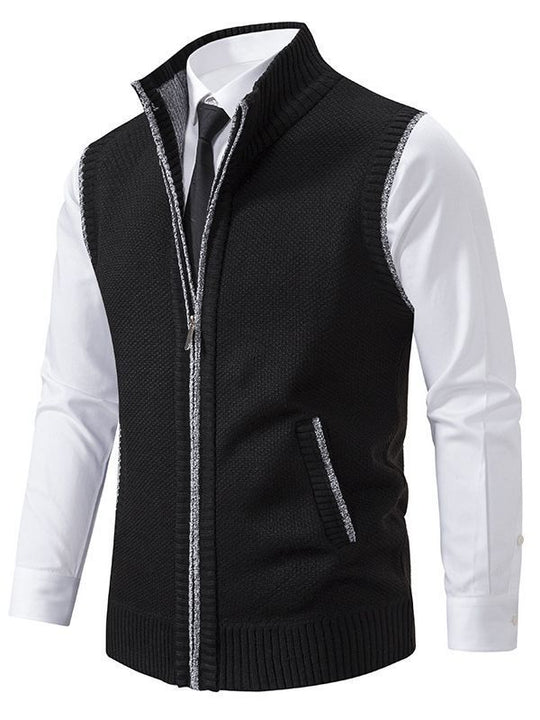 Herren elegante Strickweste mit hohem Kragen und praktischen Reißverschlusstaschen EB