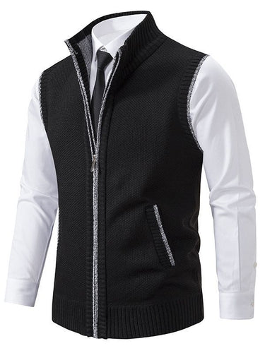 Herren elegante Strickweste mit hohem Kragen und praktischen Reißverschlusstaschen EB