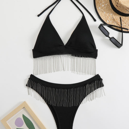 Damen Triangel-Bikini mit festlichem Fransen-Design EB