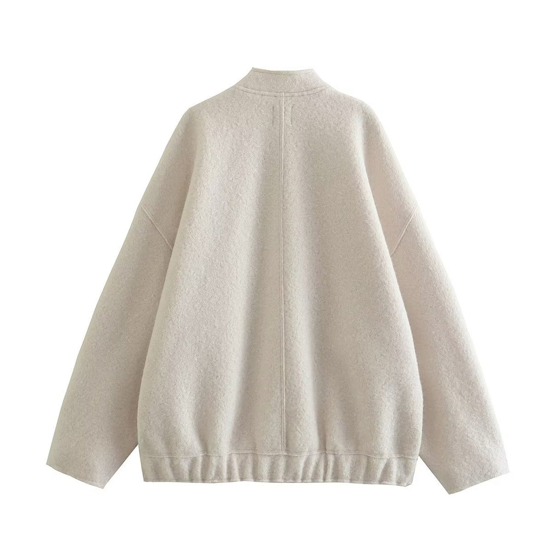 Damen flauschige Oversized-Jacke mit praktischen Taschen und elegantem Stehkragen EB