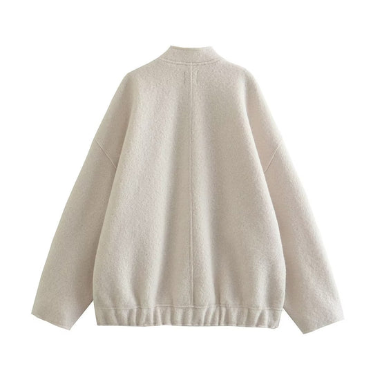 Damen flauschige Oversized-Jacke mit praktischen Taschen und elegantem Stehkragen EB