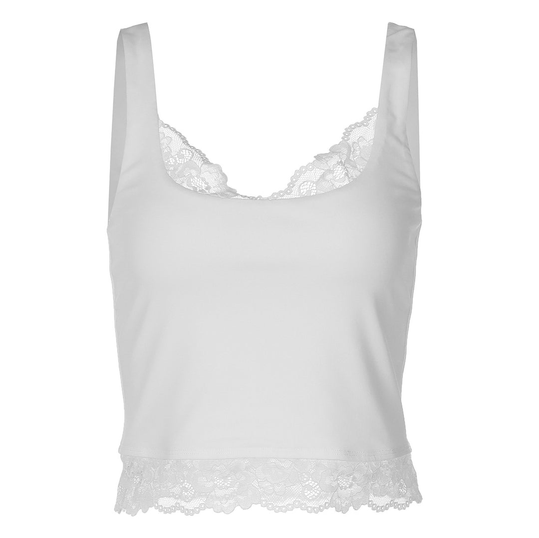 Damen Spitzen-Crop-Top mit schmalen Trägern und elastischem Unterbrustband EB