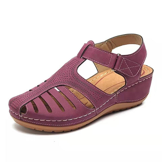 Damen Bequeme orthopädische Sandalette mit geschlossener Zehenpartie und verstellbarem Klettverschluss EB